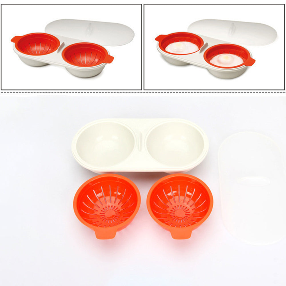 Double Cup Egg Boiler Kitchen Steamed Egg Set for Microwave Ovens Cooking