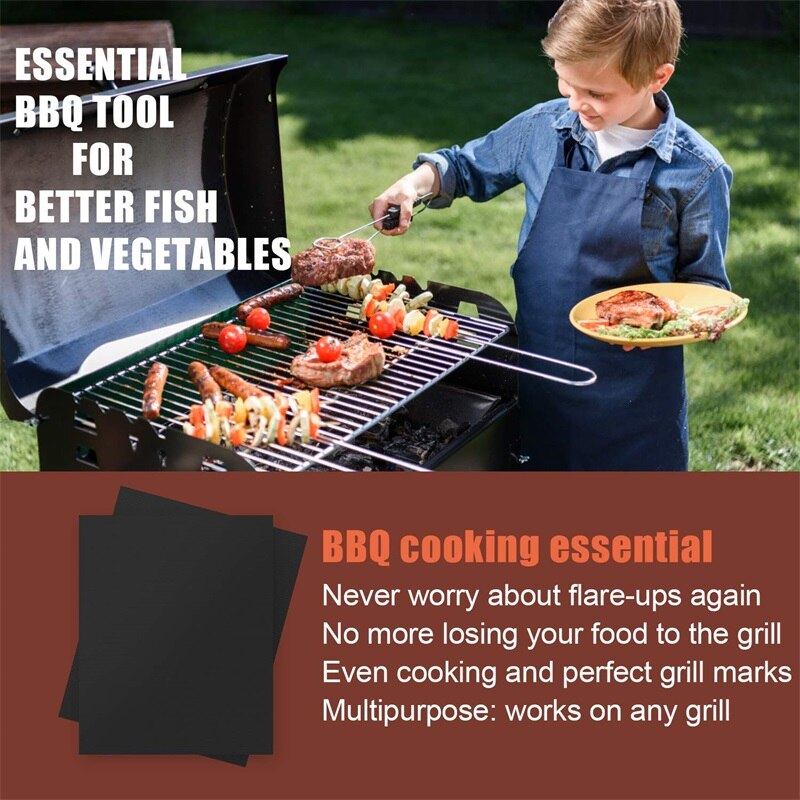 3pcs Reusable Non-Stick BBQ Grill Mat Pad Baking Sheet Portable Outdoor Picnic Cooking Barbecue Oven Tool Hot selling