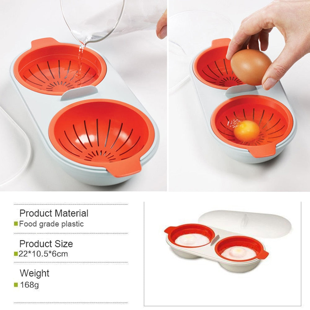 Double Cup Egg Boiler Kitchen Steamed Egg Set for Microwave Ovens Cooking