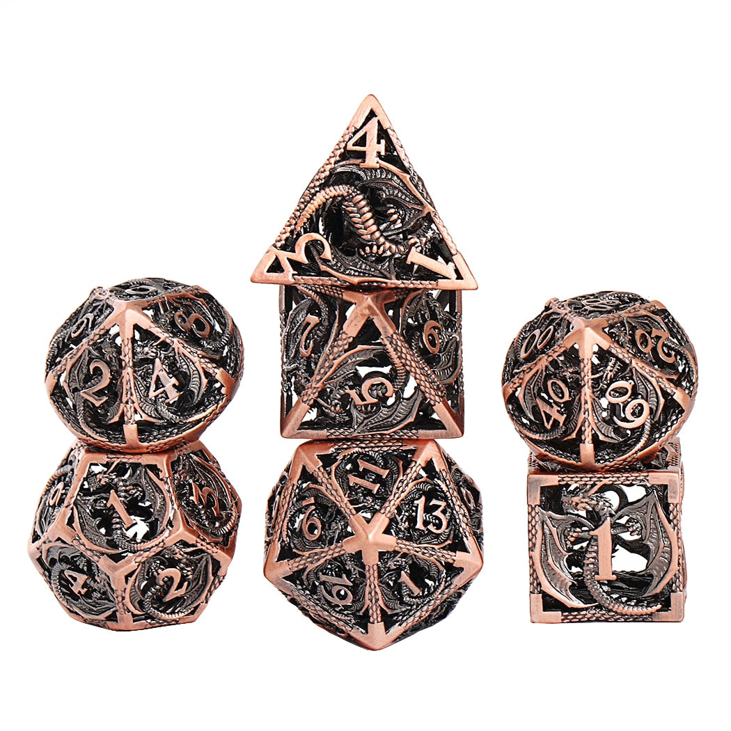 7 Pure Copper Dice Hollow polyhedral Suitable for Dungeons and Dragon RPG