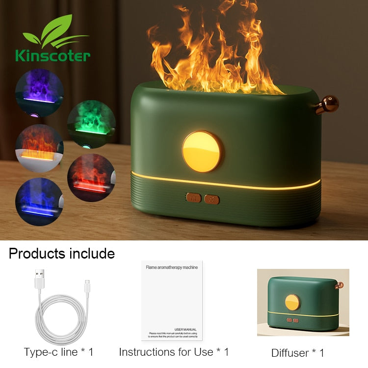 Air Humidifier Ultrasonic Cool Mist Maker Fogger Led Essential Oil Flame Lamp Difusor