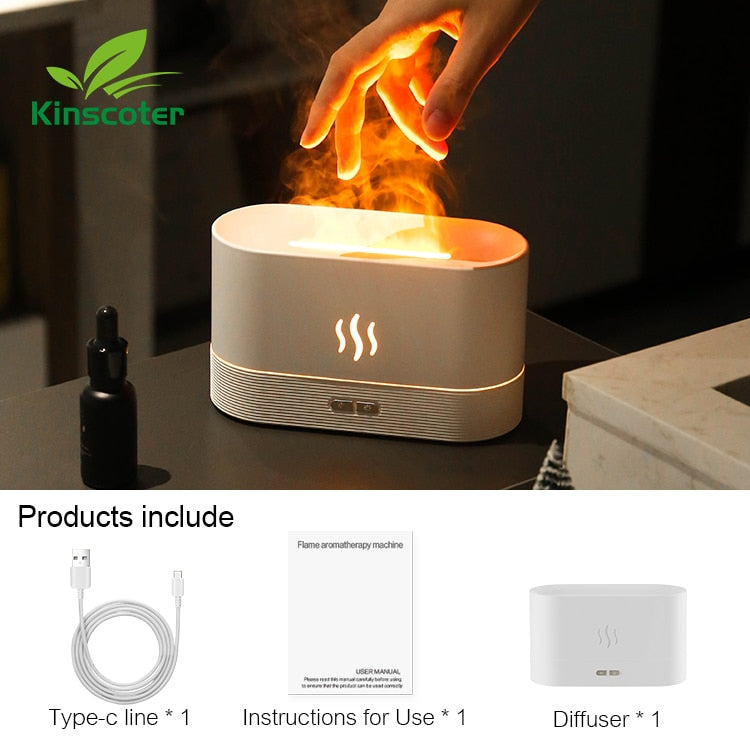 Air Humidifier Ultrasonic Cool Mist Maker Fogger Led Essential Oil Flame Lamp Difusor